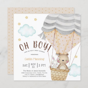 Invitation Oh Boy Teddy Bear Baby shower boisé