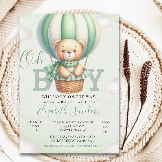 Invitation Oh Boy,  Teddy Bear Baby Shower Boy