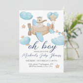 Invitation Oh Boy Teddy Bear Baby shower d'avion (Debout devant)