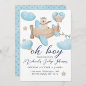 Invitation Oh Boy Teddy Bear Baby shower d'avion (Devant / Derrière)