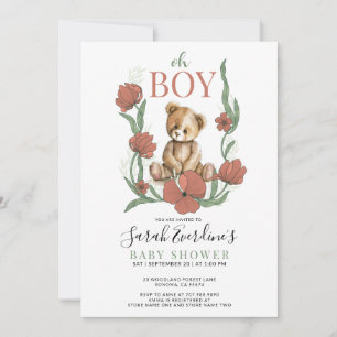 Invitation Oh Boy Teddy Bear Watercolor Baby shower