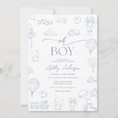 Invitation Oh Boy Toile De Jouy Baby shower Bleu (Devant)