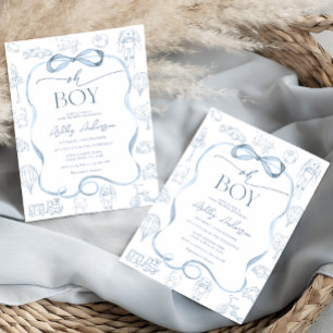 Invitation Oh Boy Toile De Jouy Bleu Baby Shower