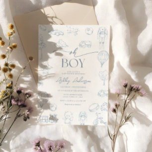 Invitation Oh Boy Toile De Jouy Bleu Baby Shower 