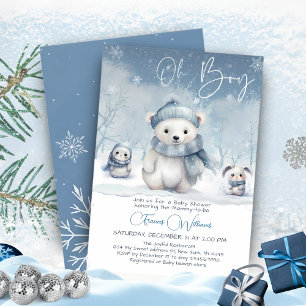 Invitation Oh Boy Winter Baby shower de bois modifiable