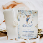 Invitation Oh Boy Winter Blue Floral & Deer Baby shower