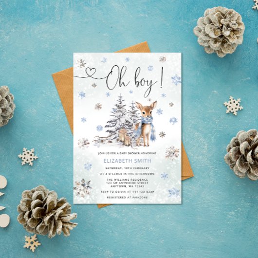 Invitation Oh Boy Winter Deer Baby shower