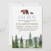 Invitation Oh Boy Woodland Bear Baby shower (Devant)