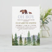 Invitation Oh Boy Woodland Bear Baby shower (Debout devant)