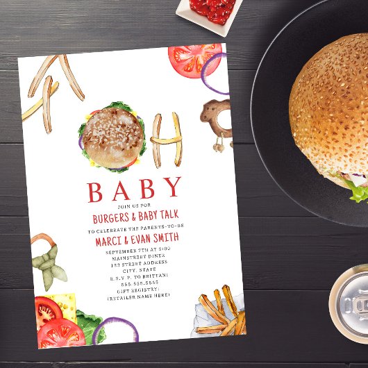 Invitation OH Burgers pour bébés et Baby shower de discussion