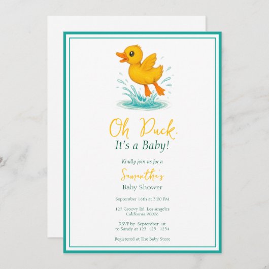 Invitation Oh canard, c’est un bébé ! Beau Baby shower (Devant / Derrière)