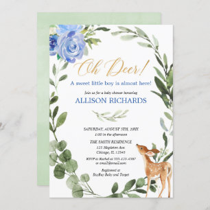 Invitation Oh cerf bleu or eucalyptus baby shower garçon