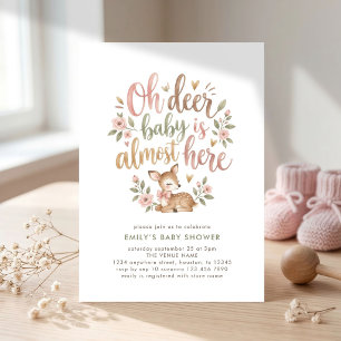 Invitation Oh cerf bois bébé floral faon