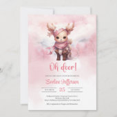 Invitation Oh cerf chevreuil rose hiver en forêt enneigée (Devant)