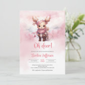 Invitation Oh cerf chevreuil rose hiver en forêt enneigée (Debout devant)
