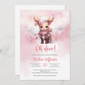 Invitation Oh cerf chevreuil rose hiver en forêt enneigée (Devant / Derrière)
