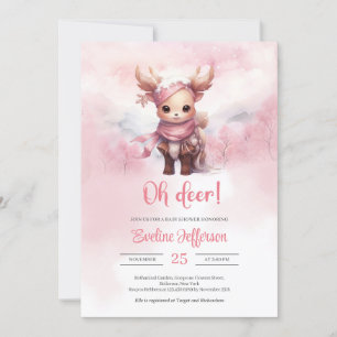 Invitation Oh cerf chevreuil rose hiver en forêt enneigée