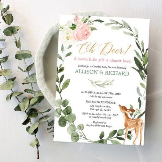 Invitation Oh cerf couple or rose fille baby shower