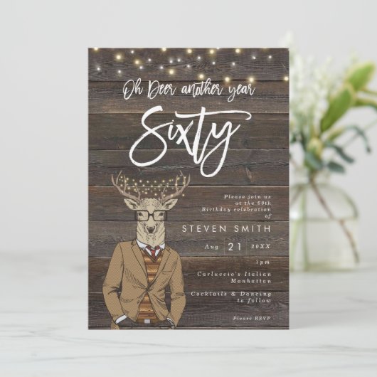 Invitation Oh cerf feux de bois rustique 60e anniversaire (Debout devant)