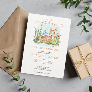 Invitation Oh cerf Fleurs de Baby shower  de printemps Invita