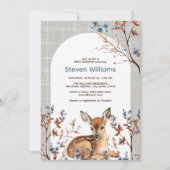 Invitation Oh cerf mignon forêt fleurons rustiques baby showe (Devant)