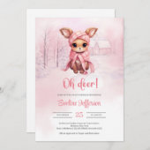 Invitation Oh cerf mignon petit cerf rose en forêt hivernale (Devant / Derrière)