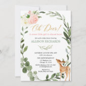 Invitation Oh cerf rose or eucalyptus baby shower fille (Devant)