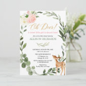 Invitation Oh cerf rose or eucalyptus baby shower fille (Debout devant)