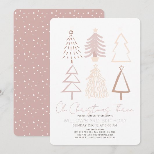 Invitation Oh Christmas Three Boho Arbres Roses 3ème Annivers (Devant / Derrière)