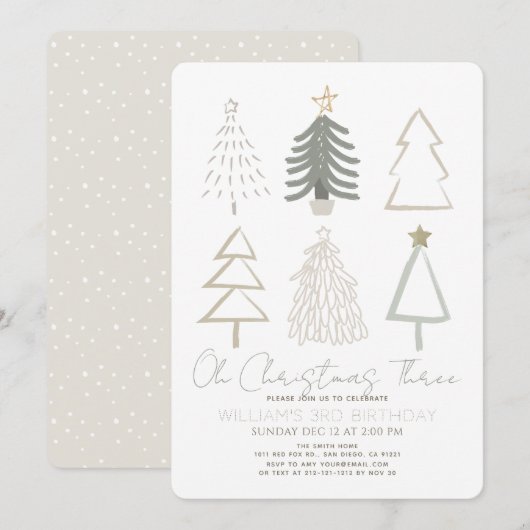 Invitation Oh Christmas Three Boho Arbres Verts 3ème Annivers (Devant / Derrière)