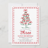 Invitation Oh Christmas Three Green Tree 3rd Birthday (Devant)