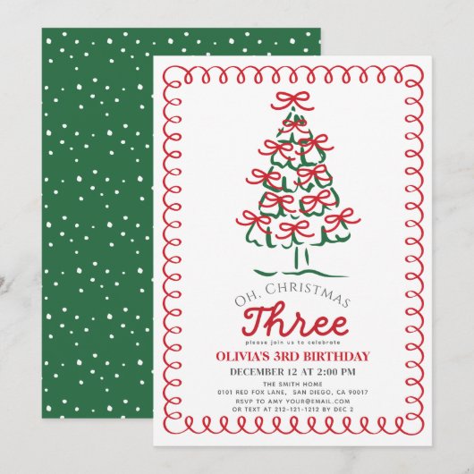 Invitation Oh Christmas Three Sapin Vert 3e Anniversaire (Devant / Derrière)