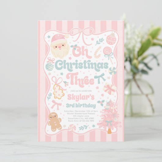 Invitation Oh Christmas Tree Coquette Bow 3rd Birthday (Debout devant)