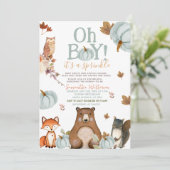 Invitation Oh Citrouille bleu Bois Baby shower Animaux (Debout devant)
