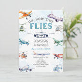 Invitation Oh Comme le Temps Passe Avion Anniversaire (Debout devant)
