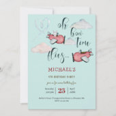 Invitation Oh comme le temps passe avion rétro garçon anniver (Devant)