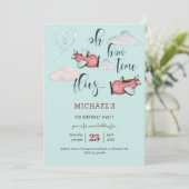 Invitation Oh comme le temps passe avion rétro garçon anniver (Debout devant)