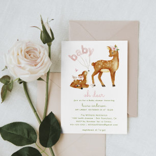 Invitation Oh Deer Aquarelle Baby shower Floral
