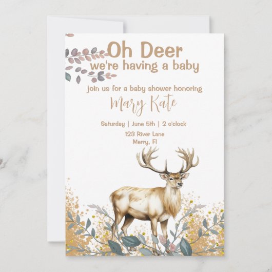 Invitation Oh Deer Baby Boy Douche (Devant)
