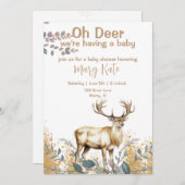Invitation Oh Deer Baby Boy Douche (Devant / Derrière)