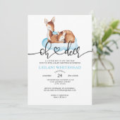 Invitation Oh Deer Baby shower Aquarelle Bleu Cloud (Debout devant)