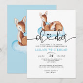 Invitation Oh Deer Baby shower Aquarelle Bleu Cloud (Devant / Derrière)
