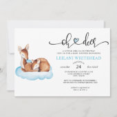 Invitation Oh Deer Baby shower Aquarelle Bleu Cloud (Devant)