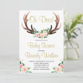 Invitation Oh Deer Baby shower Aquarelle Botanique Floral (Debout devant)