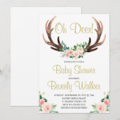 Invitation Oh Deer Baby shower Aquarelle Botanique Floral (Devant / Derrière)