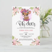 Invitation Oh Deer Baby shower Aquarelle Botanique Floral (Debout devant)