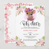 Invitation Oh Deer Baby shower Aquarelle Botanique Floral (Devant / Derrière)