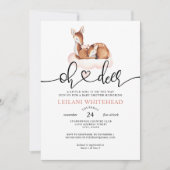 Invitation Oh Deer Baby shower aquarelle rose nuage (Devant)