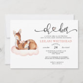 Invitation Oh Deer Baby shower aquarelle rose nuage (Devant)