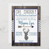 Invitation OH Deer ! Baby shower Chevron Little Buck Navy Gre (Devant)